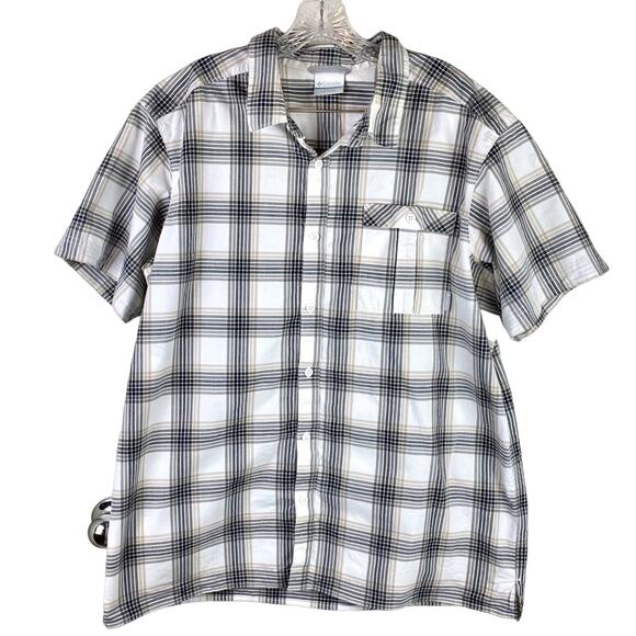Columbia Plaid Button Up Shirt Tan Black White XL - Picture 1 of 5